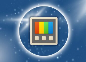 Ícone do Microsoft PowerToys flutuando sobre um fundo azul estrelado, representando o poder e o universo de possibilidades da ferramenta.